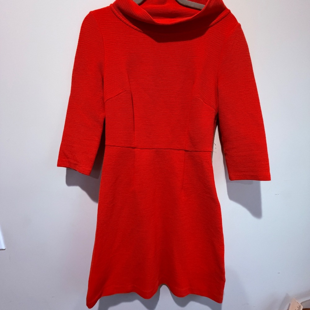 Boden Ribbed Knit Cowl Neck Dress Womens 6R Red Stretch Fit Flare Tomato Red